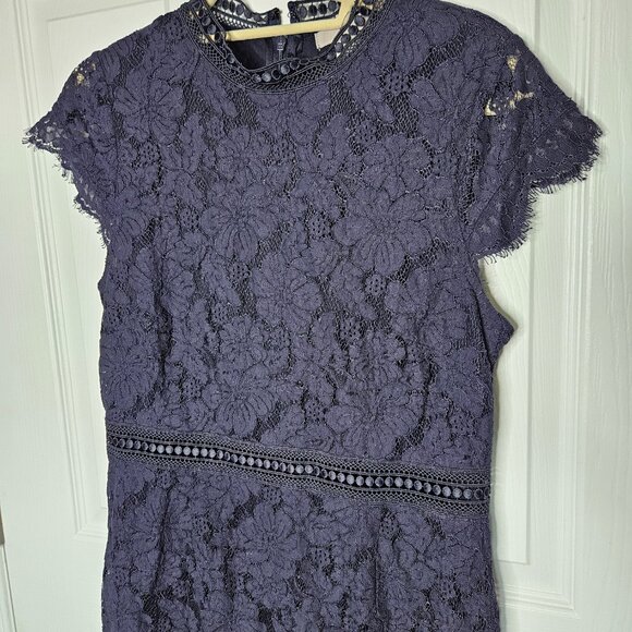 H & M Navy Blue Lace Midi Dress Size M - Picture 3 of 9